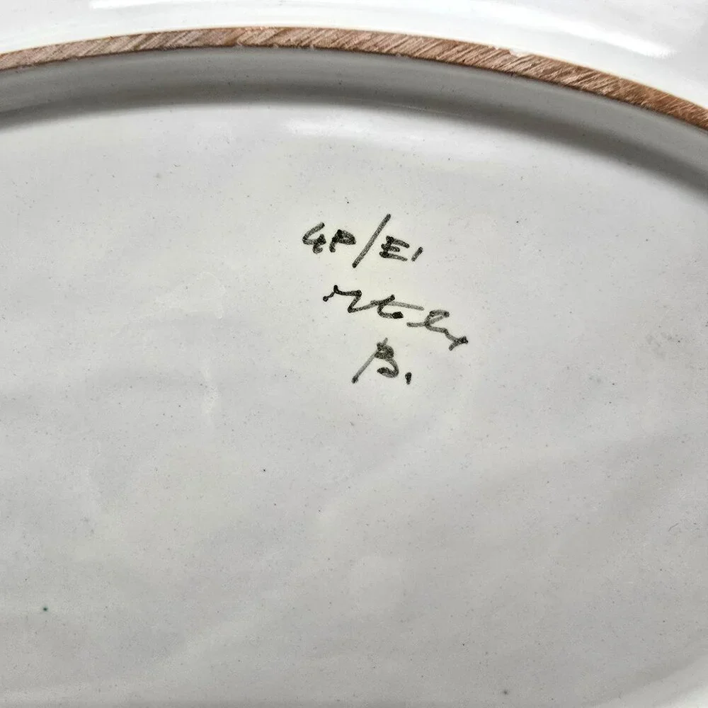 Vintage Hand-Painted Ceramic Serving Plates Floral Set Of Two Signed CM2203